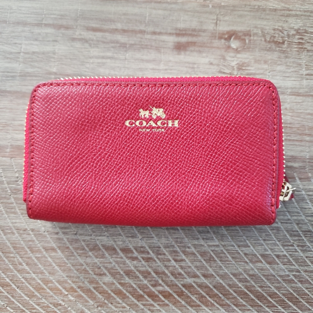 Coach Red Zip Around Card Case Wallet